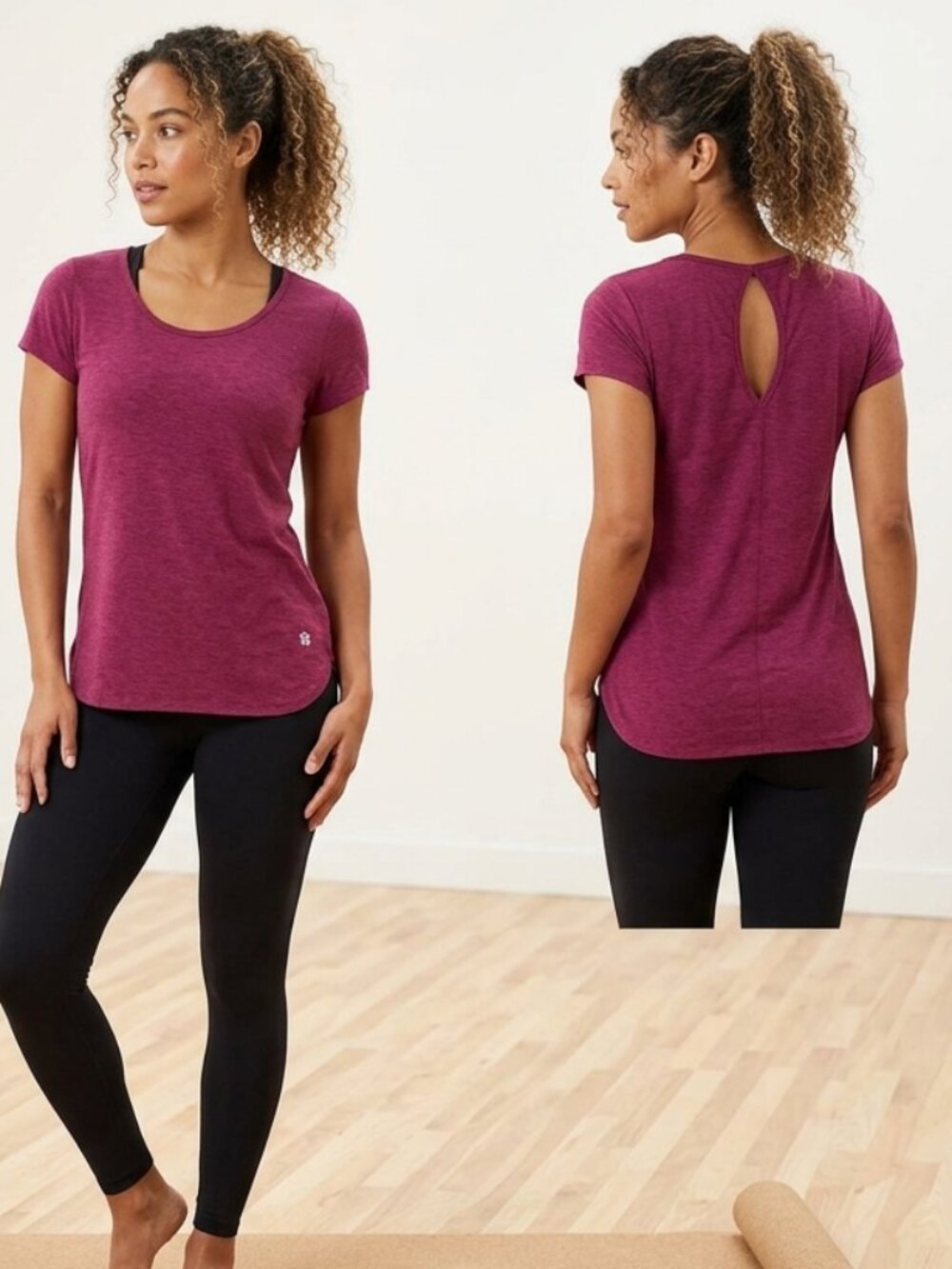 Tuff Athletics Raspberry Active Tee with Peekabook Back